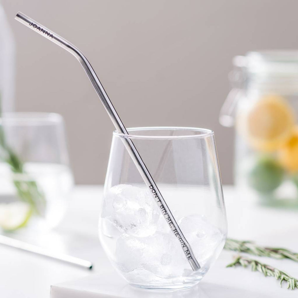 
                  
                    Stainless steel straw with a bend. Add a name or personalise with a message for an 11th wedding anniversary gift.  
                  
                