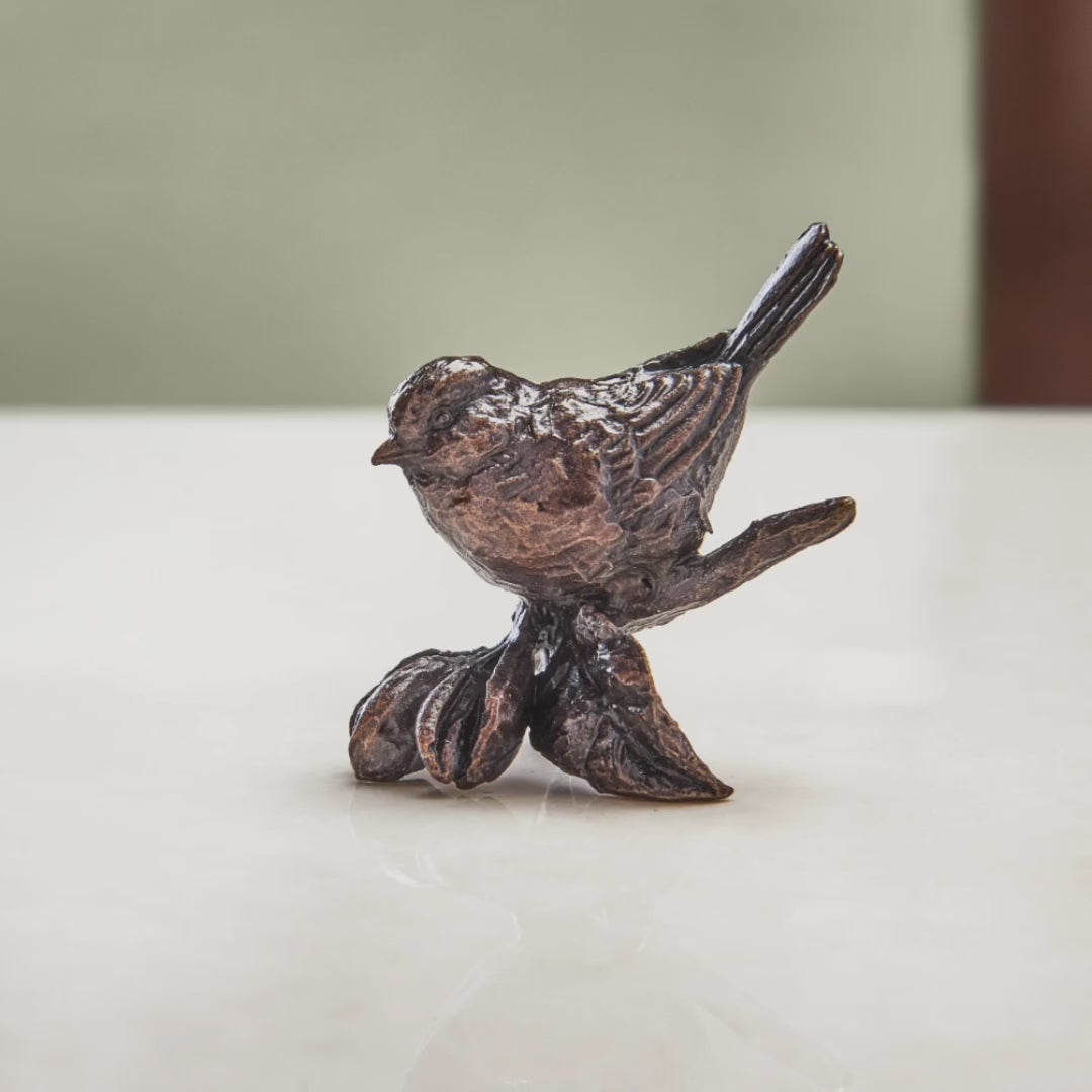 
                  
                    Load and play video in Gallery viewer, Miniature bronze figurine of a bluetit. A thoughtful bronze anniversary gift for him or her.
                  
                