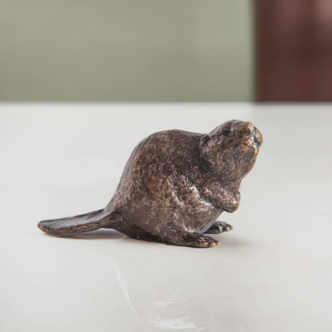 
                  
                    Load and play video in Gallery viewer, Miniature bronze figurine of a beaver to give as a bronze anniversary gift or thoughtful birthday gift.
                  
                