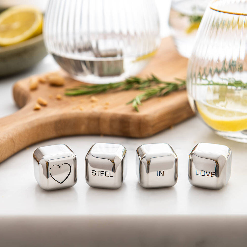 
                  
                    Set of four personalised stainless steel ice cubes. Add initials, names or dates to create a thoughtful gift for an 11th wedding anniversary.
                  
                