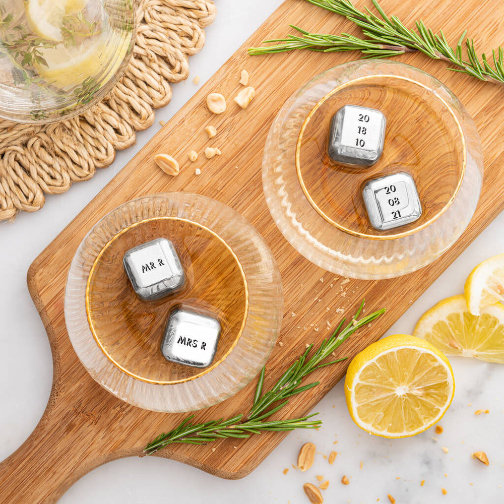 
                  
                    Set of four personalised stainless steel ice cubes. Add initials, names or dates to create a thoughtful gift for an 11th wedding anniversary.
                  
                