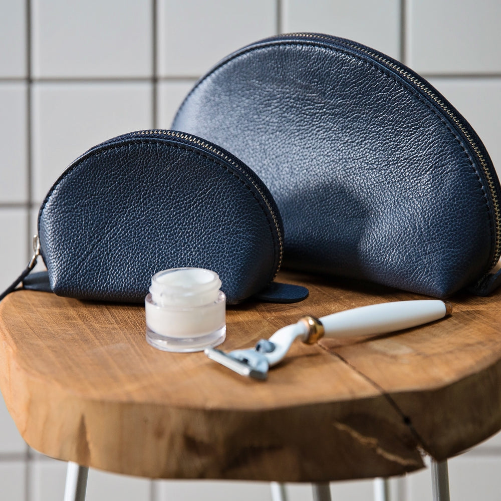 Leather Curved Wash Bag - 3 sizes