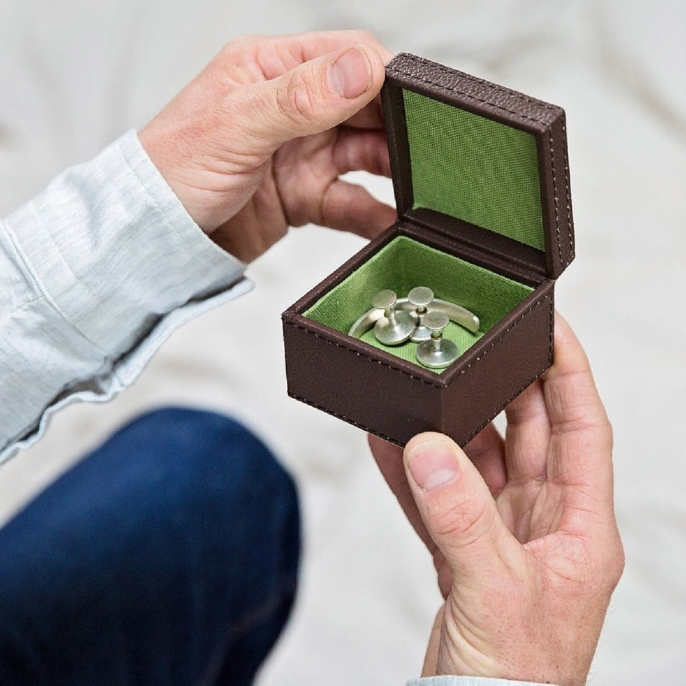 Leather Cufflink Box Square - Chocolate